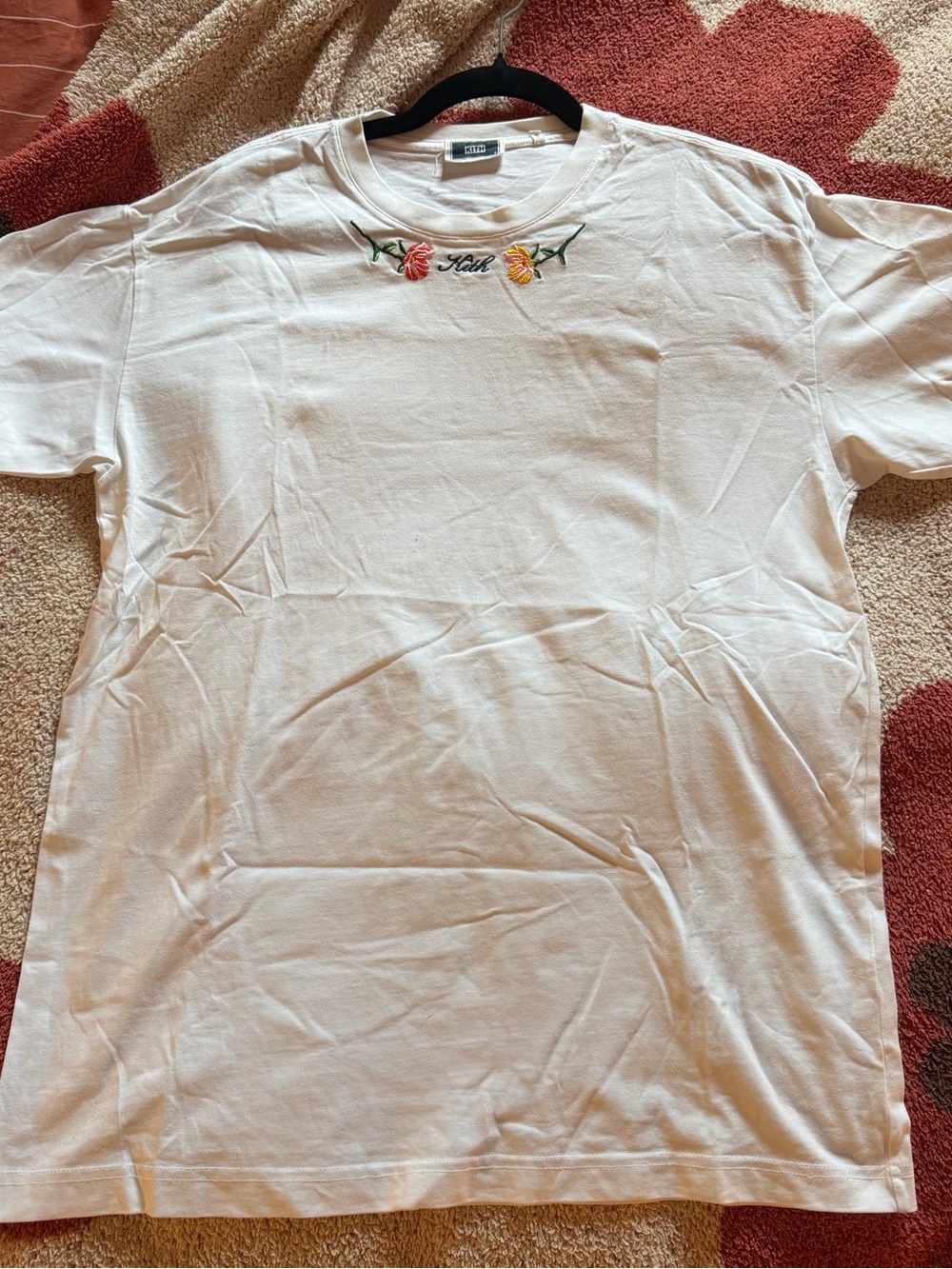 Kith White Short Sleeve Tee with Floral Embroidery